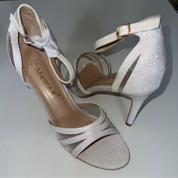 Allegra K Shoes - Allegra K Women's Sz 10 White Glitter Ankle Strap Stiletto Heeled Sandals New
